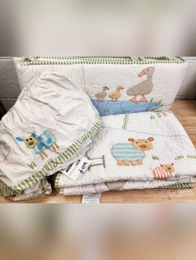 Pottery Barn Kids Farmyard Friends Quilt Skirt CRIB Bedding 3pc Set Country Farm